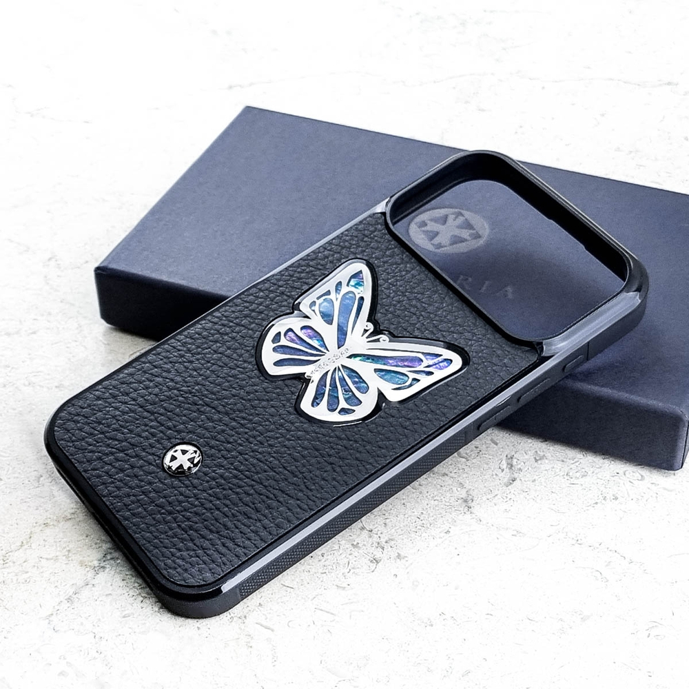 Дизайнерский чехол для iPhone с бабочкой из перламутра - Euphoria HM Premium - натуральная кожа ювелирный сплав