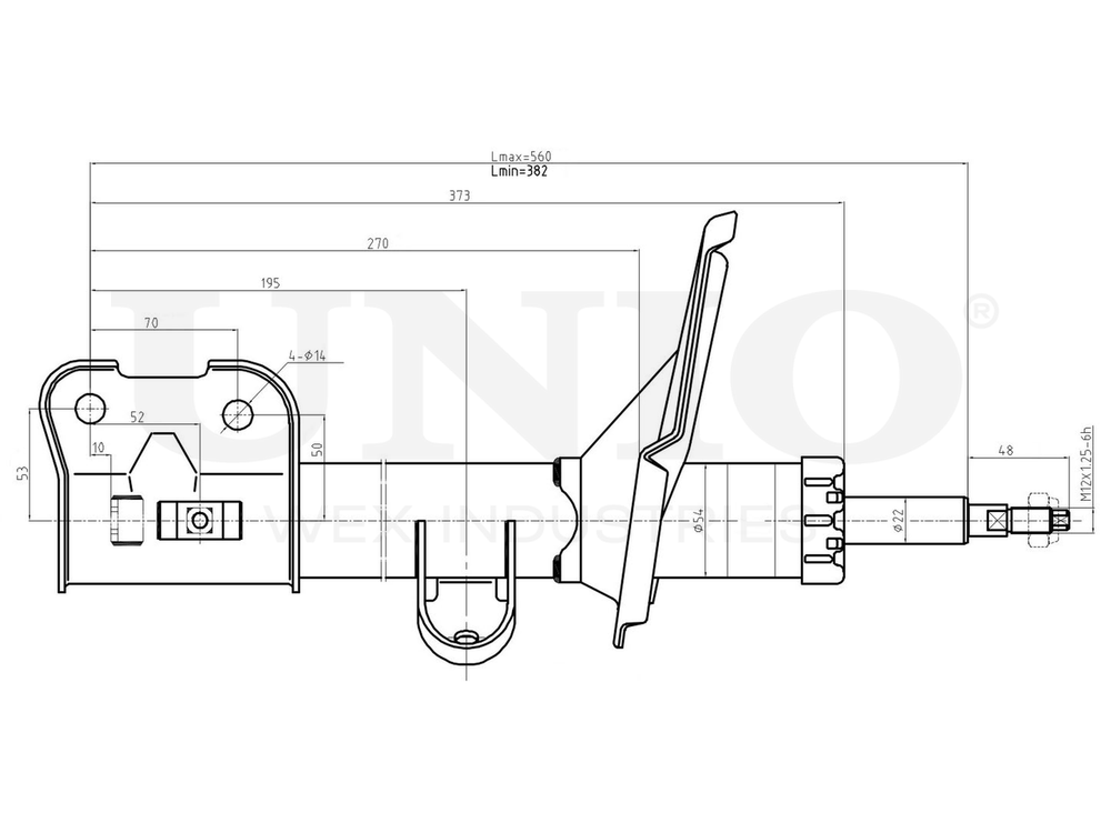 Амортизатор газовый передней подвески левый UNIO SAB-10201