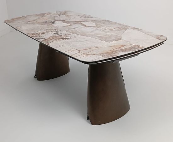 Стол IMBERT 180 GLOSS PATAGONIA, керамика на стекле/ брашированный каркас, цвет медный