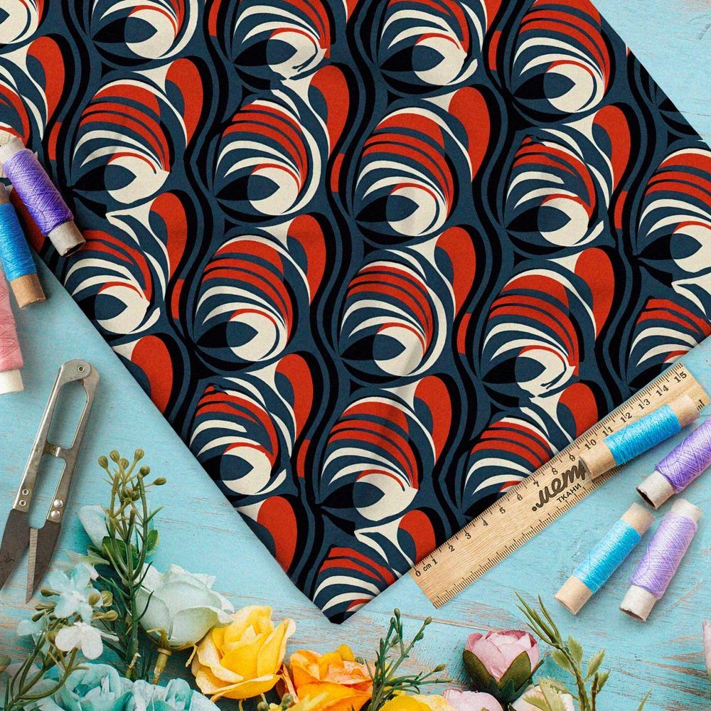 Ткань премиум интерлок экзотический орнамент