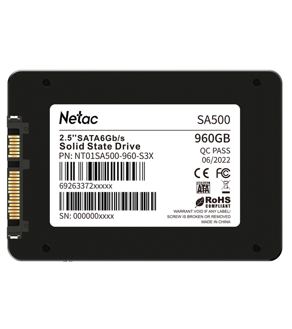 Ssd накопитель Netac SSD SA500 960GB 2.5 SATAIII 3D NAND, R/W up to 530/475MB/s, TBW 480TB, 3y wty