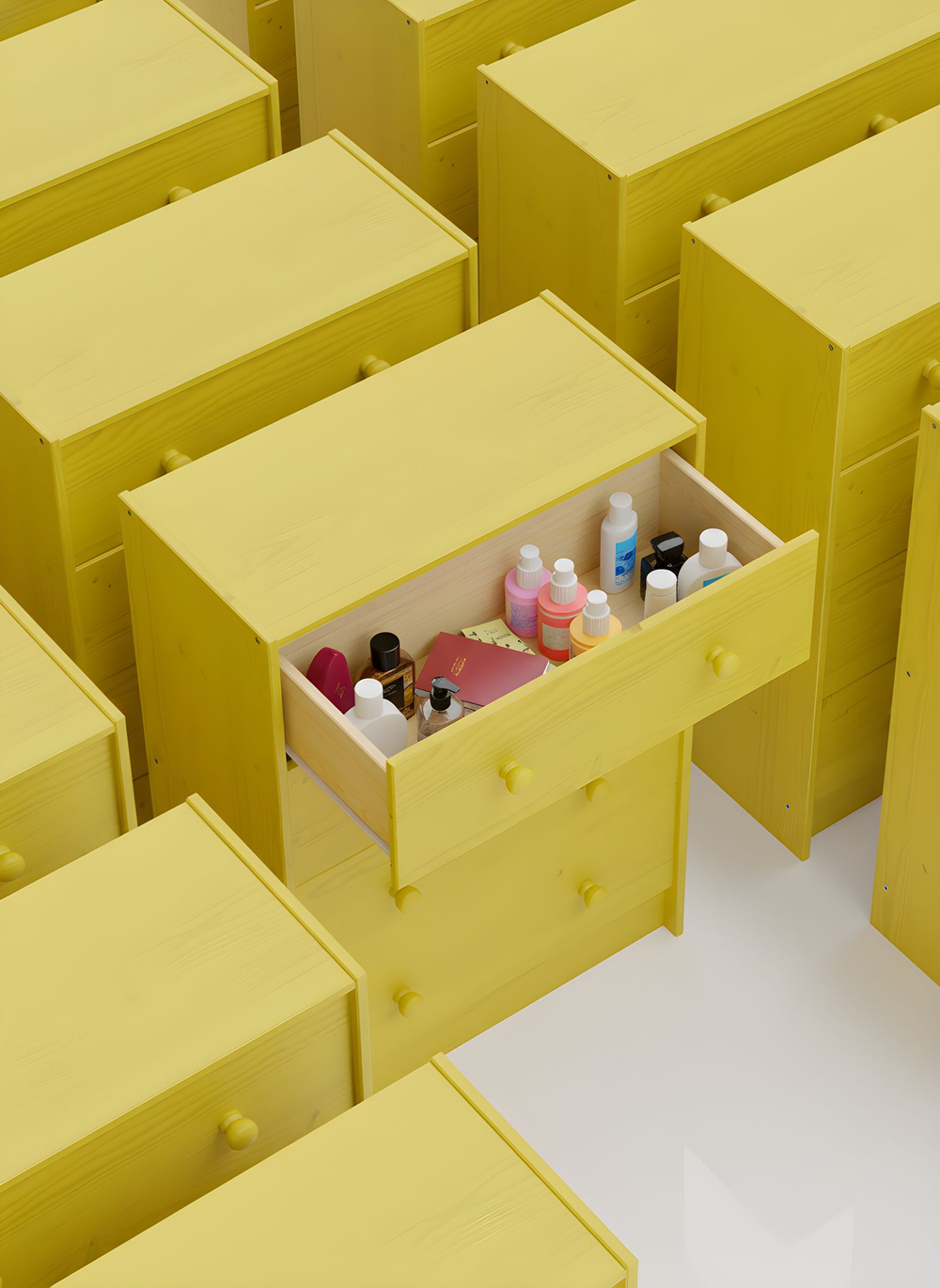 Комод, 90х30х62, Раст, с 4 ящиками, для одежды и игрушек, желтый, массив сосны, IKEA