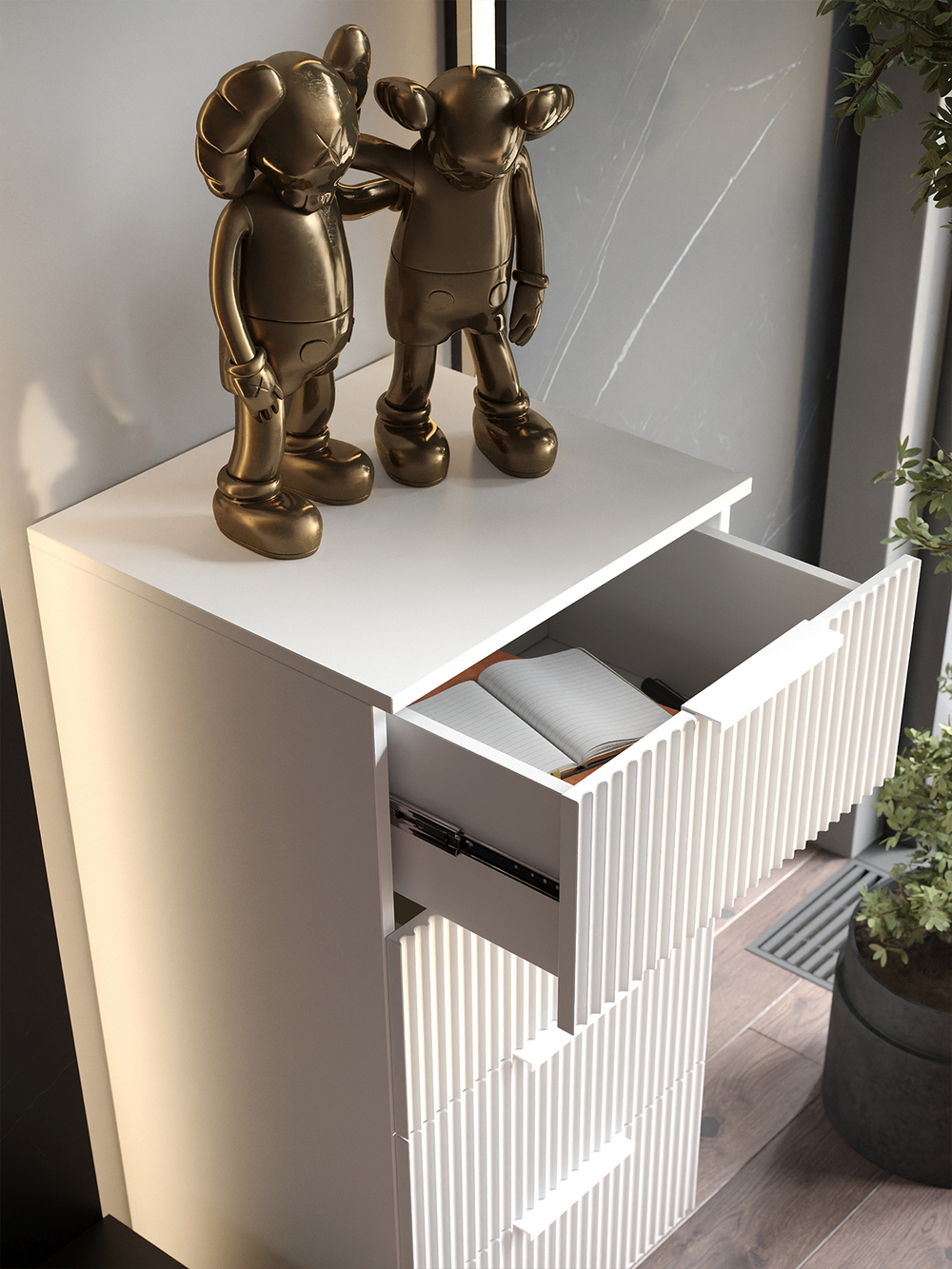 Комод Olympia для одежды, 4 ящика, цвет белый, габариты 45х90х40 см