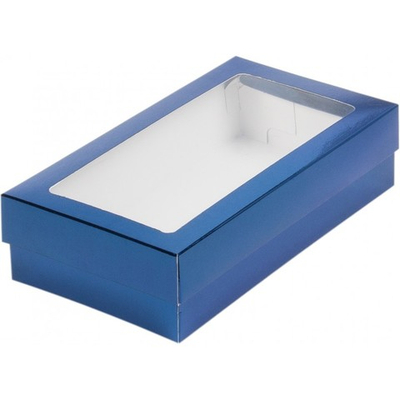Упаковка для макарон с прямоугол. окном 210*110*55 мм (СИНЯЯ)