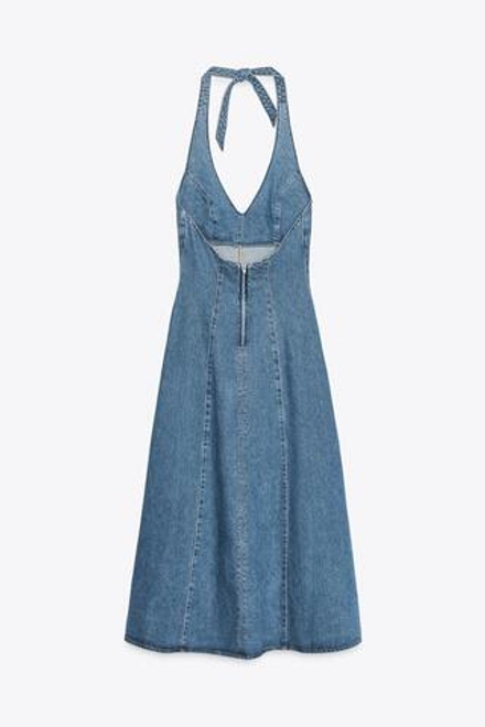ZARA ДЖИНСОВОЕ ПЛАТЬЕ TRF С ГОРЛОВИНОЙ ХАЛТЕР, СИНИЙ