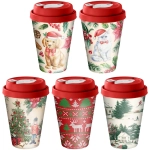 Стакан с крышкой 420мл с декором с клапаном «Игрушки» (красный)