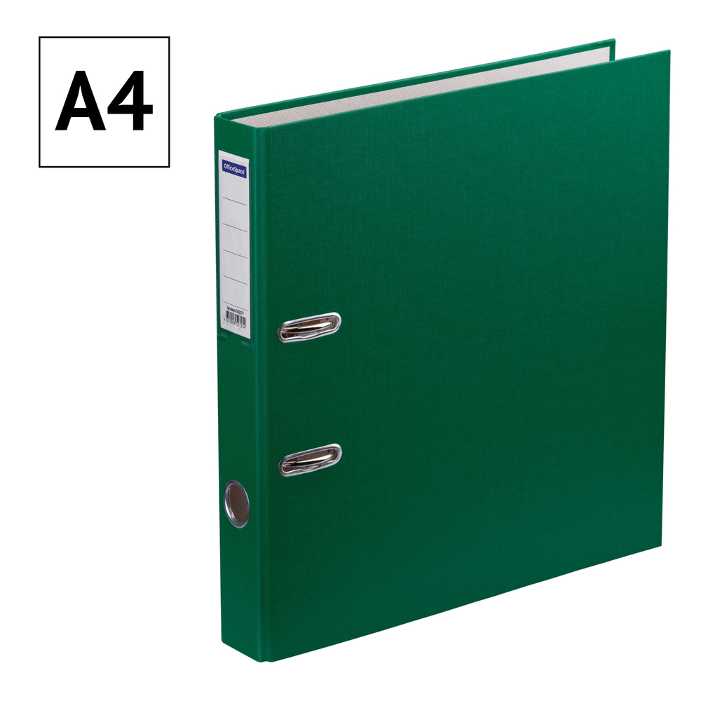 Папка-регистратор OfficeSpace, 50мм, бумвинил, с карманом на корешке, зеленая