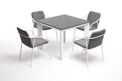 "Венето" обеденная группа на 4 персоны со стульями "Марокко", каркас белый, роуп серый