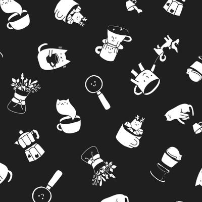 Кофейные коты и коржик Филя на черном