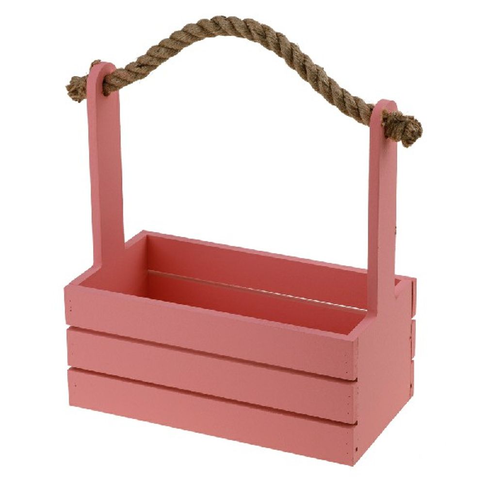 Ящик (дерево) с ручкой 24,5x13xH27см (Пудровый)