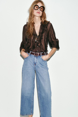 ZARA ДЖИНСЫ Z.10 КЮЛОТЫ С ВЫСОКОЙ ПОСАДКОЙ И РЕМНЕМ, ВЫЦВЕТШИЙ СИНИЙ