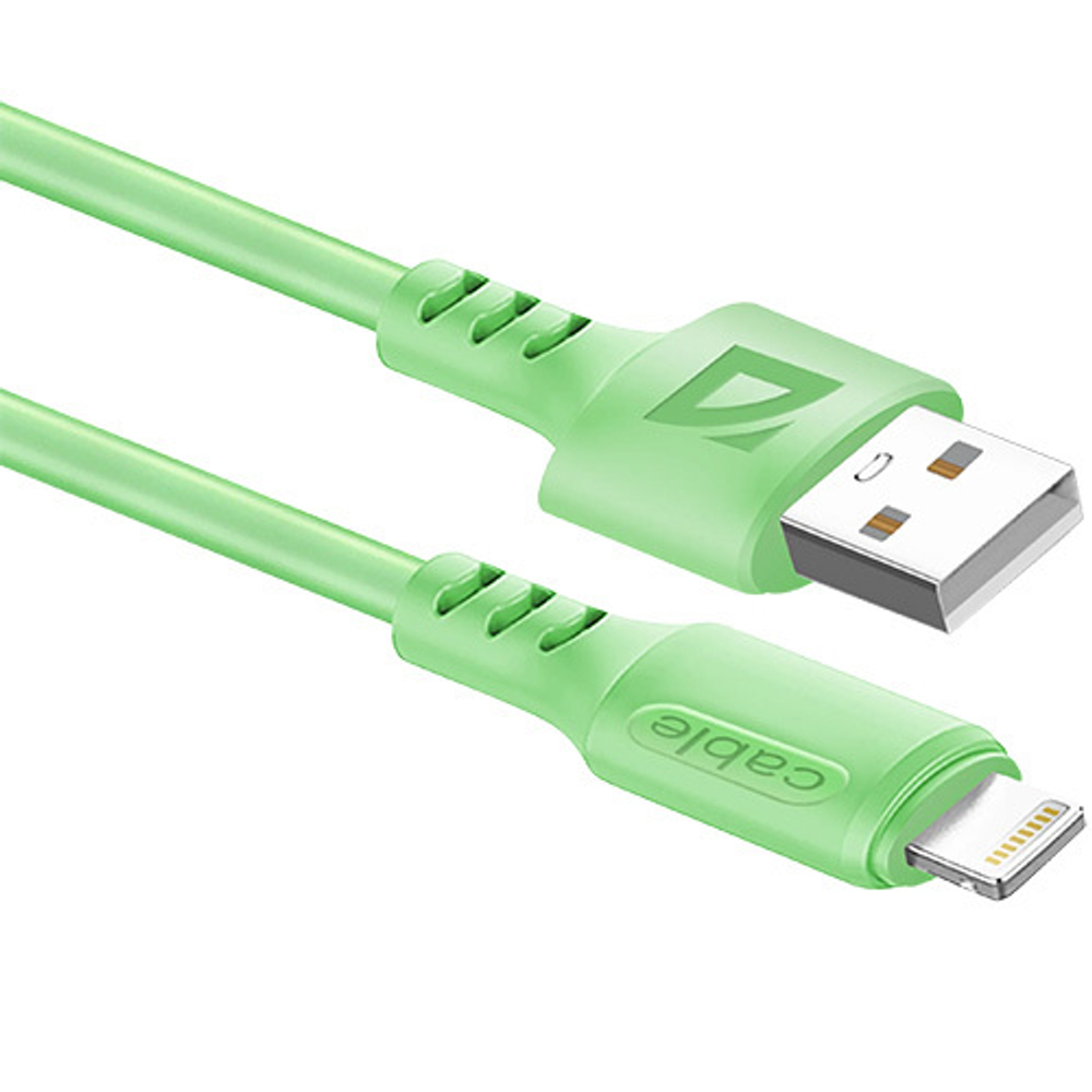Кабель Defender F207, USB 2.0 (AM) - Apple Lightning (M), 2.4А, зелёный, 1метр