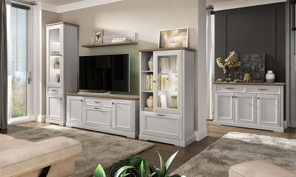 TOSCANA NEW, Шкаф с витриной 1V1D3N. Цвет ПЕРСИДСКИЙ ЖЕМЧУГ/КАНЬОН