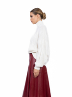 Женская кожаная миди-юбка клёш бордового цвета