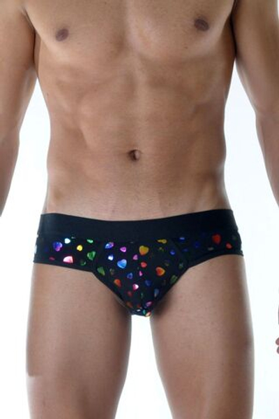 Мужские трусы-слипы с разноцветными сердцами (Размер: L) (Цвет: черный)