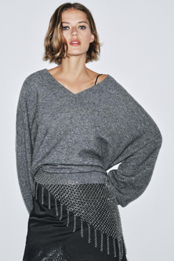 ZARA РЕМЕНЬ-СЕТКА С КОЛЬЦАМИ И БАХРОМОЙ, СЕРЕБРИСТЫЙ