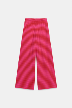 ZARA БРЮКИ В ПОЛОСКУ ИЗ ХЛОПКА И ЛЬНА, РОЗОВЫЙ/ЛИЛОВЫЙ
