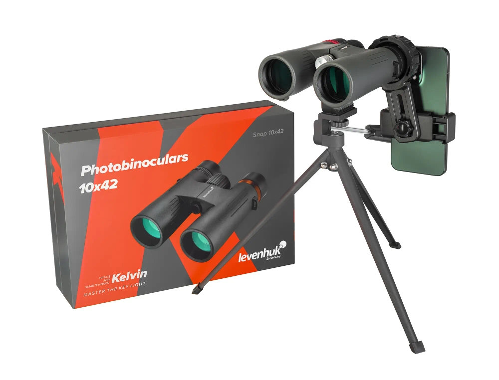 Фотобинокль Levenhuk Kelvin Snap 10x42 с упаковкой на фоне