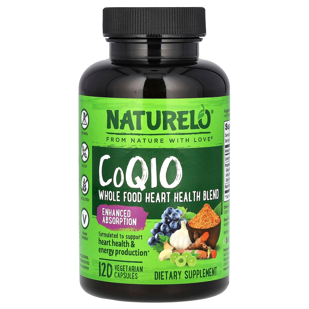 NATURELO, CoQ10, смесь из цельных продуктов для здоровья сердца, 120 вегетарианских капсул