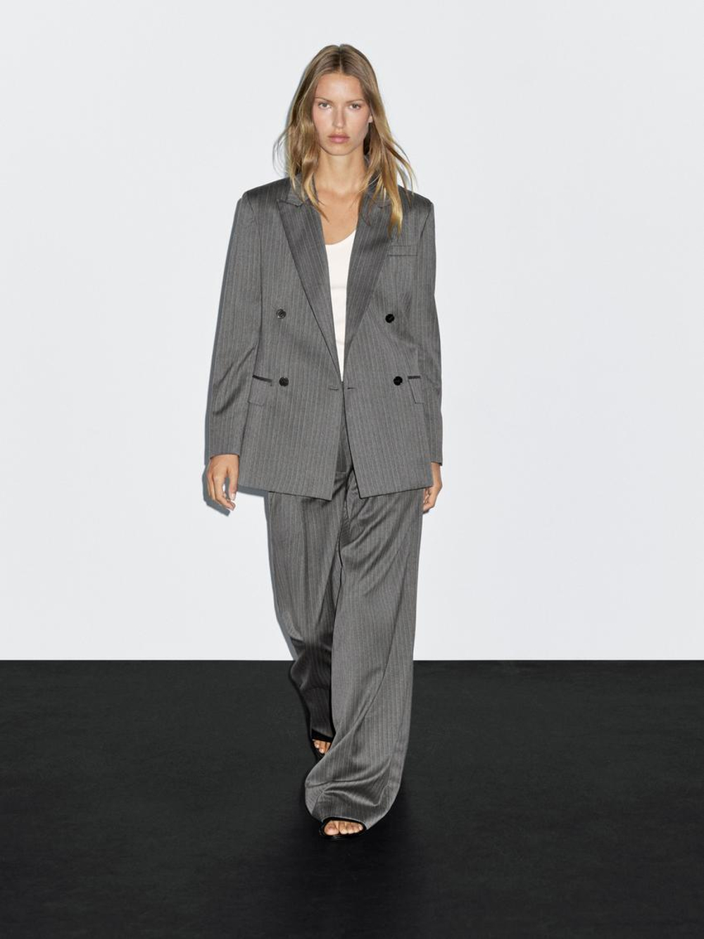 Massimo Dutti Пиджак в тонкую полоску из 100 % шерсти, серый