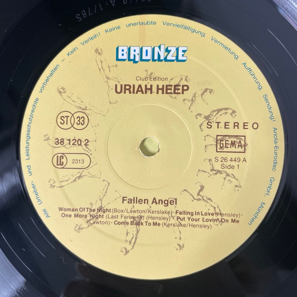 Винтажная виниловая пластинка LP Uriah Heep Fallen Angel (Германия 1978)
