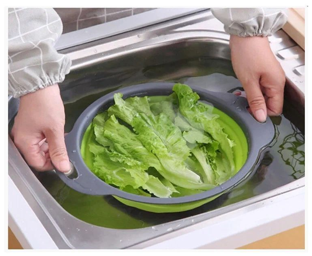Набор дуршлаг силиконовый, складной, кухонный аксессуар для мытья фруктов и овощей, стильный,  2 шт (диаметр 22/9), красный
