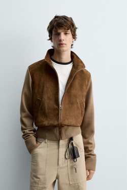 ZARA КОЖАНАЯ КУРТКА В КОМБИНЦИИ — LIMITED EDITION, ТЕМНЫЙ БЕЖЕВО-КОРИЧНЕВЫЙ