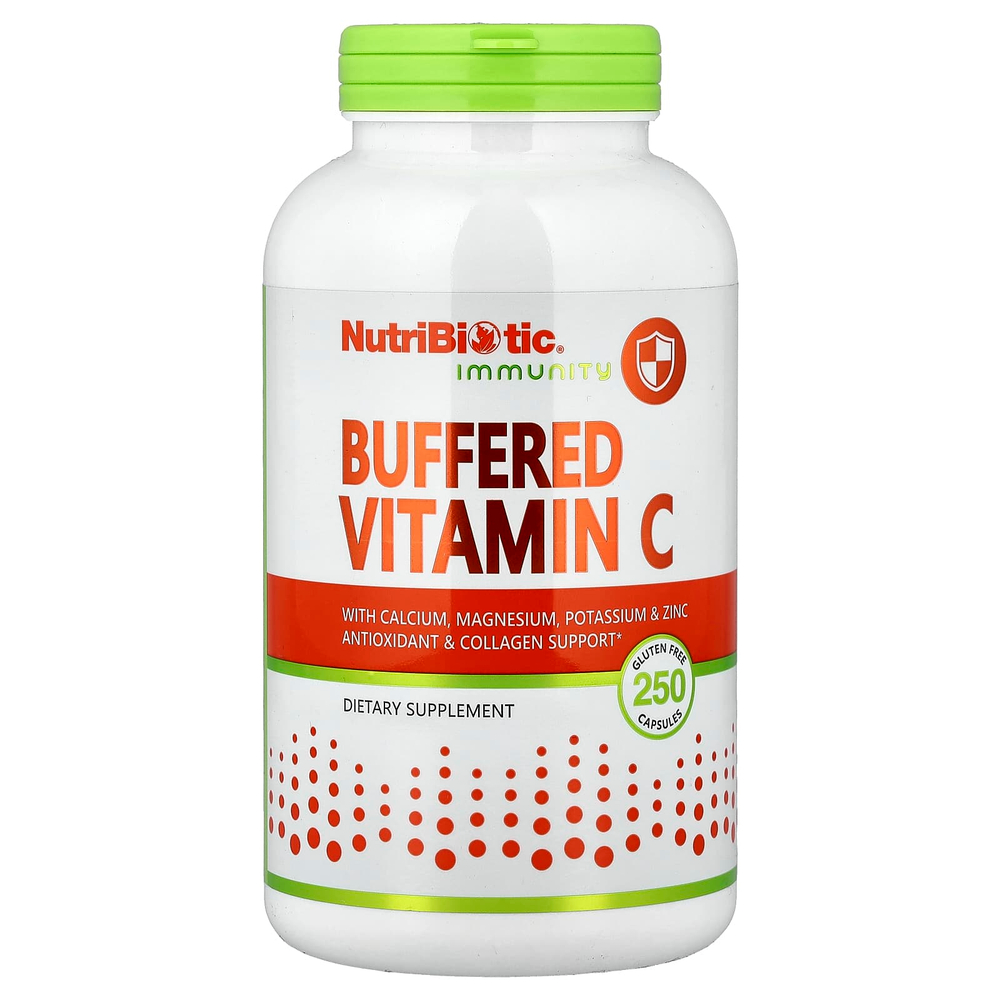 NutriBiotic, Immunity, буферизованный витамин C с кальцием, магнием, калием и цинком, 250 капсул без глютена