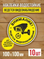 Наклейка Ведется видеонаблюдение 100х100 мм 10 шт