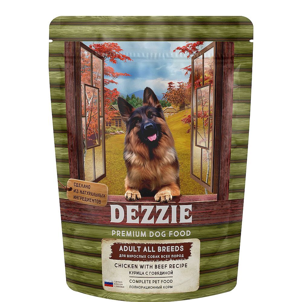 Сухой корм для взрослых собак DEZZIE Adult Dog с курицей и говядиной, Пакет 800 г