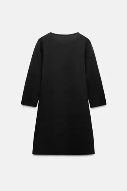 ZARA КОРОТКОЕ ТРИКОТАЖНОЕ ПЛАТЬЕ С БАНТАМИ, ЧЕРНЫЙ