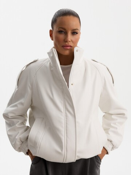 Бомбер "Рептилия" утепленный из экокожи, цвет белый