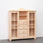 Шкаф-витрина 2 двери 4 ящика Бритта из массива сосны, 113х32х128 см, в прозрачном лаке