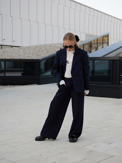 Брюки палаццо синие