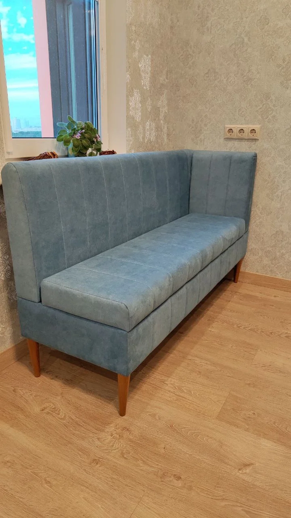 Скамья прямая Энерджи с боковой спинкой (голубая)