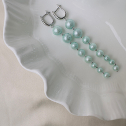 Серьги-дорожки «Мятный градиент» — жемчуг майорка