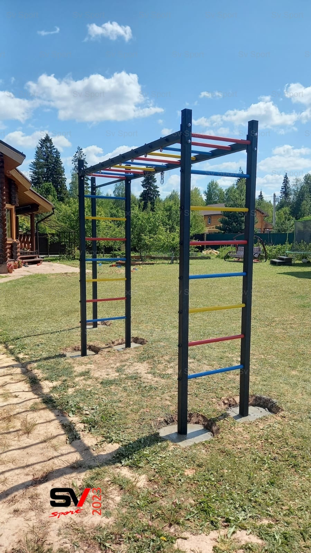 Монтаж уличной шведской стенки Sv Sport Рукоход (4 вертикальных столба)