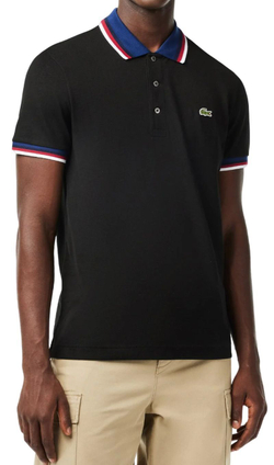 Теннисное поло Lacoste Regular Fit Stretch Cotton Piqu_ Contrast Collar Polo Shirt - Black