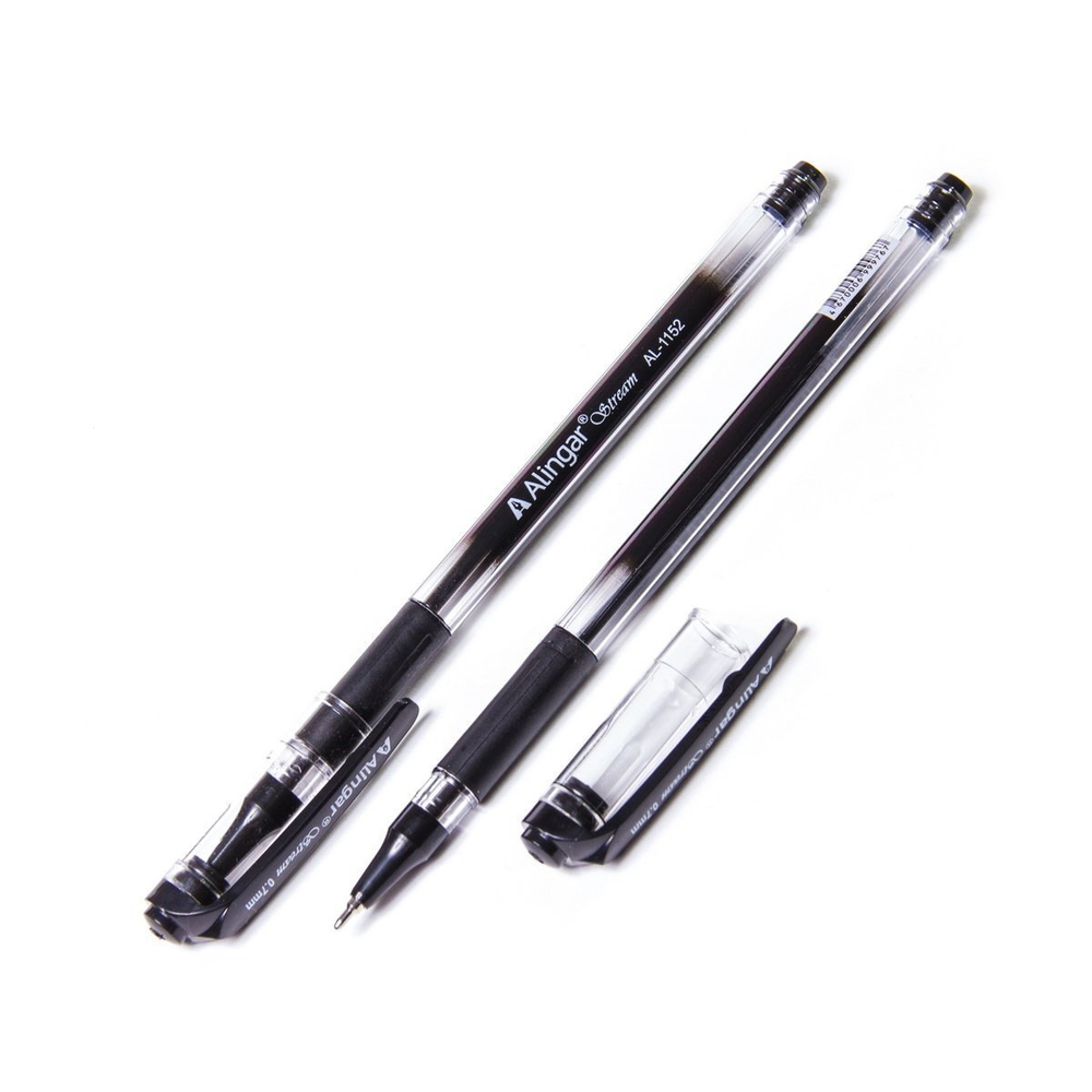 Ручка шариковая Alingar "Stream", 0,7 мм, черная, игольчатый наконечник, резиновый грип, круглый, тонированный, пластиковый корпус, пласт. уп.