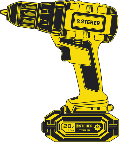 Дрель-шуруповерт бесщеточная STEHER CDB-200-2, 2 АКБ, 20 В, кейс