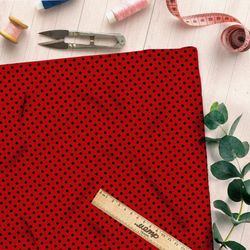 Ткань оксфорд 600 мелкий чёрный горох на красном