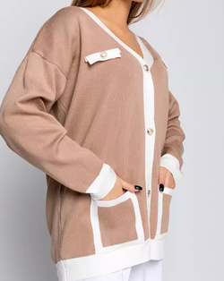 Кардиган женский, бежевый, полиэстер 65%/хлопок 35%