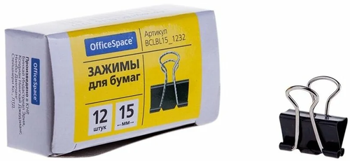 Зажимы для бумаг 25мм ОффисСпайс 12шт черные, картонная коробка