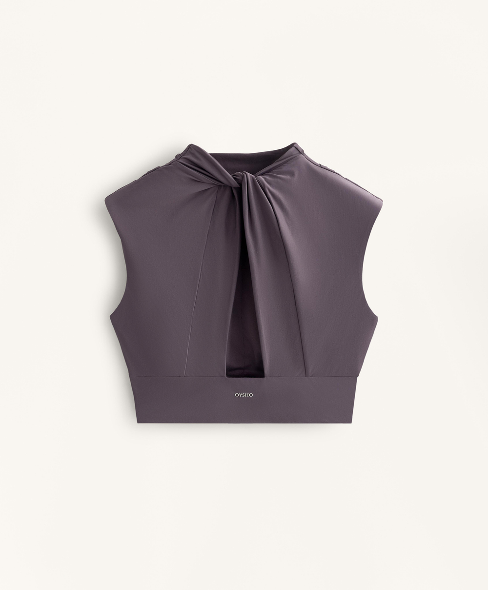 Oysho Топ Comfortlux с драпированным вырезом, темно-баклажановый