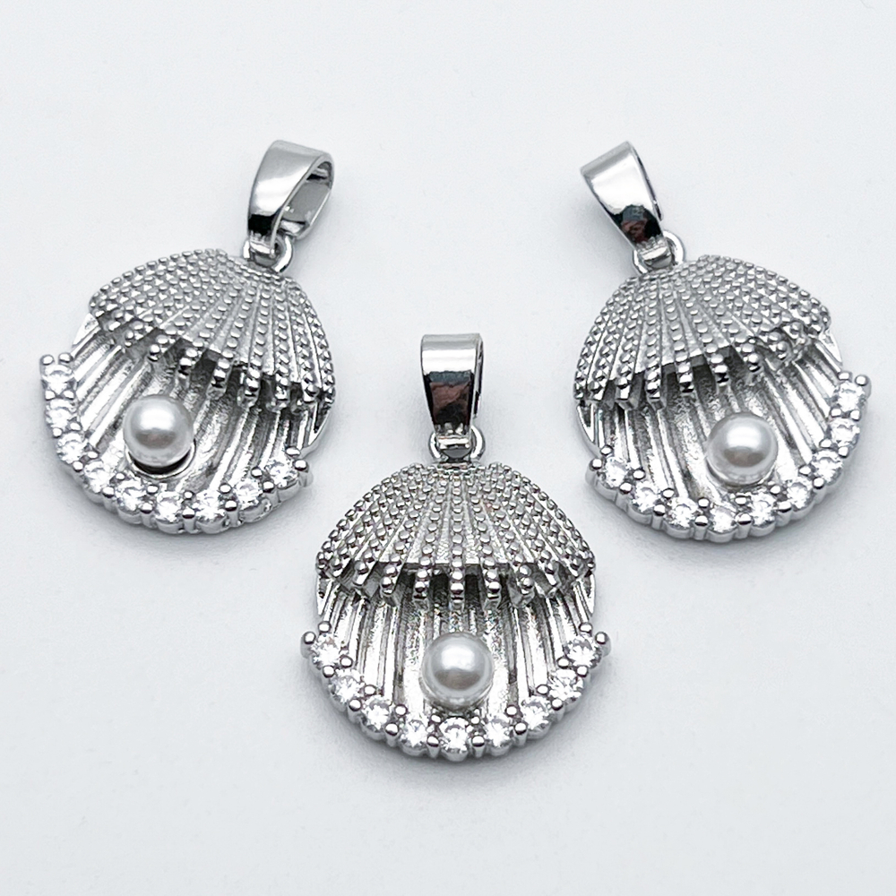 Подвеска Ракушка, цвет серебро (родий), размер 20*17 мм + бейл 6 мм, цена за 1 шт
