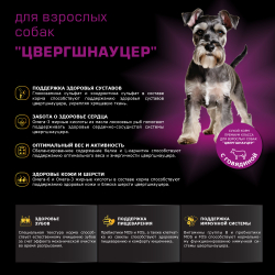 Корм сухой для взрослых собак породы Цвергшнауцер, с говядиной, 800 гр, QUATTRO