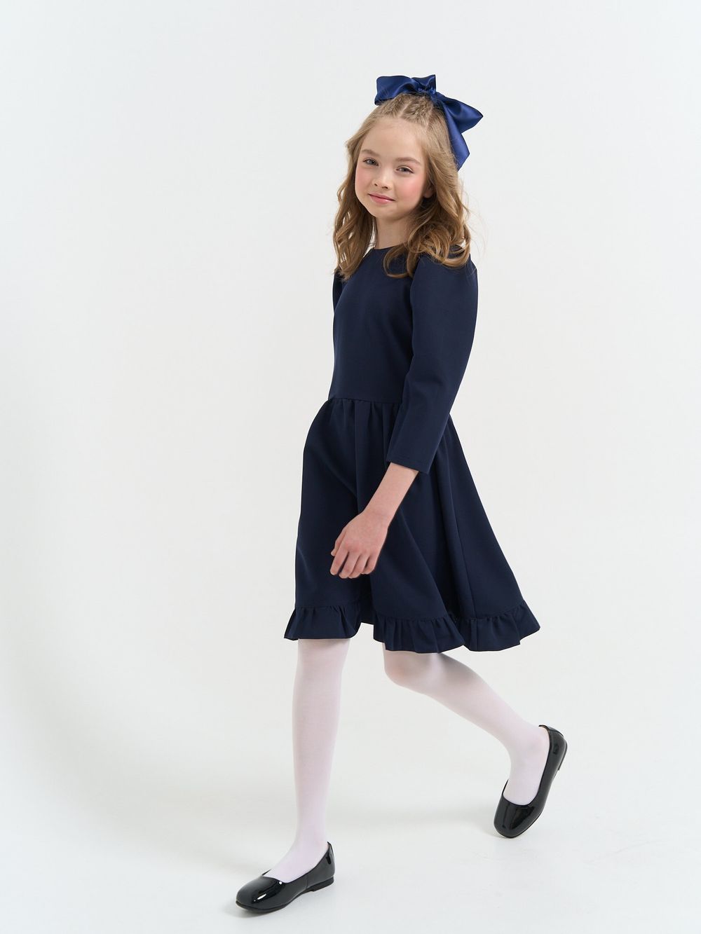 Платье с рюшей "Темно-синее" 7+