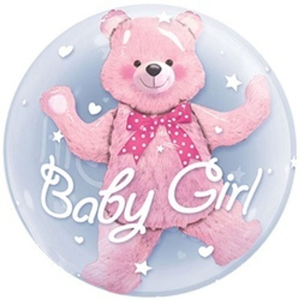 Шар (24"/60 см) Круг, Медвежонок (девочка), Прозрачный