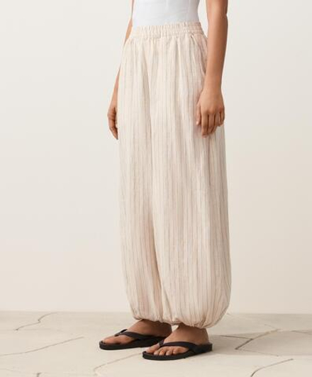 OYSHO Полосатые брюки из 100% льна, песочный меланж