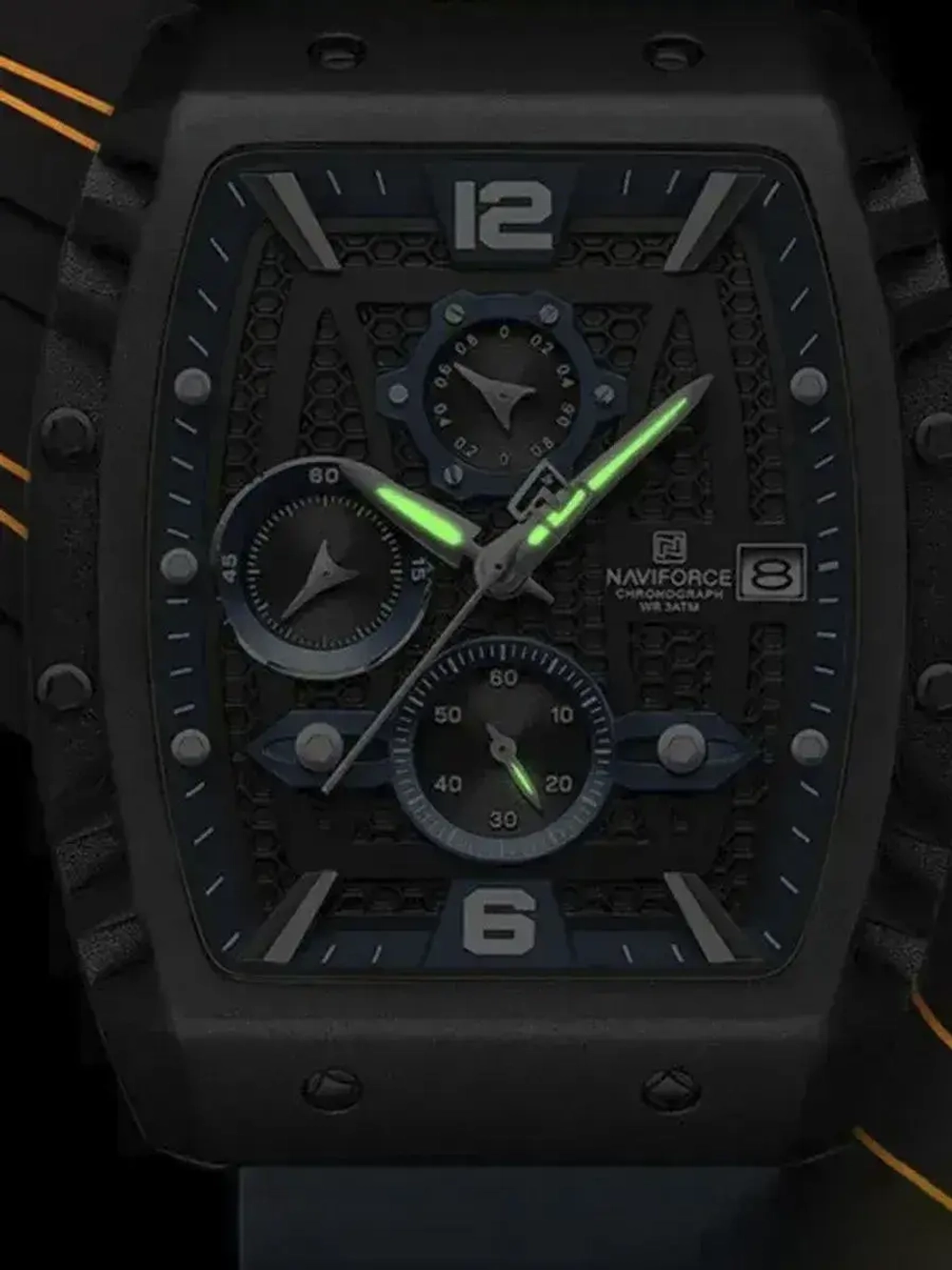 Часы наручные кварцевые NAVIFORCE на силиконовом ремешке, черный/синий W8830-02